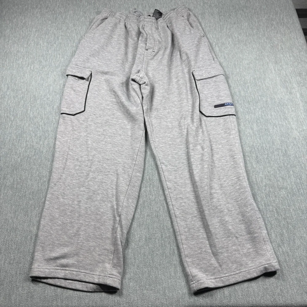 Starter Sweatpants Mens Medium Gray Fleece Cargo Pocket Elastic Waist Casual VTG
